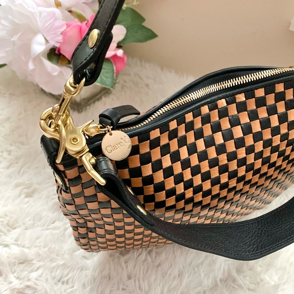 Clare V. Moyen Messenger Bag Woven Check Leather NEW - Picture 13 of 16